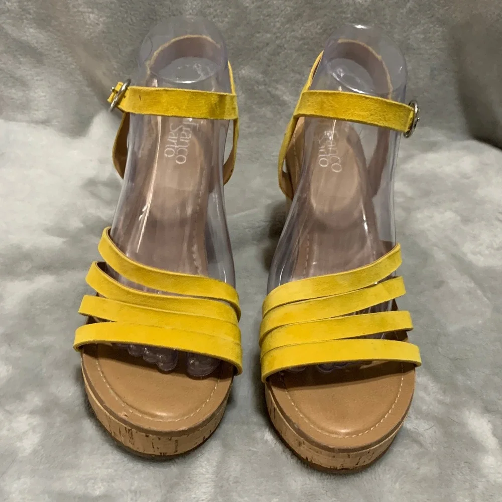 Franco Sarto‎ Crisania Yellow Suede Cork Wedge Sandals Womens 9 Platform Strappy